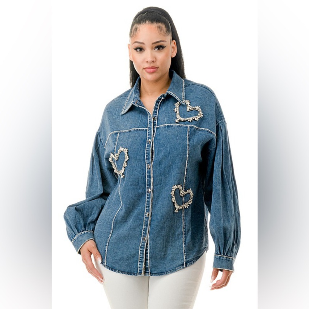 Women's Denim Heart Embellished Jacket